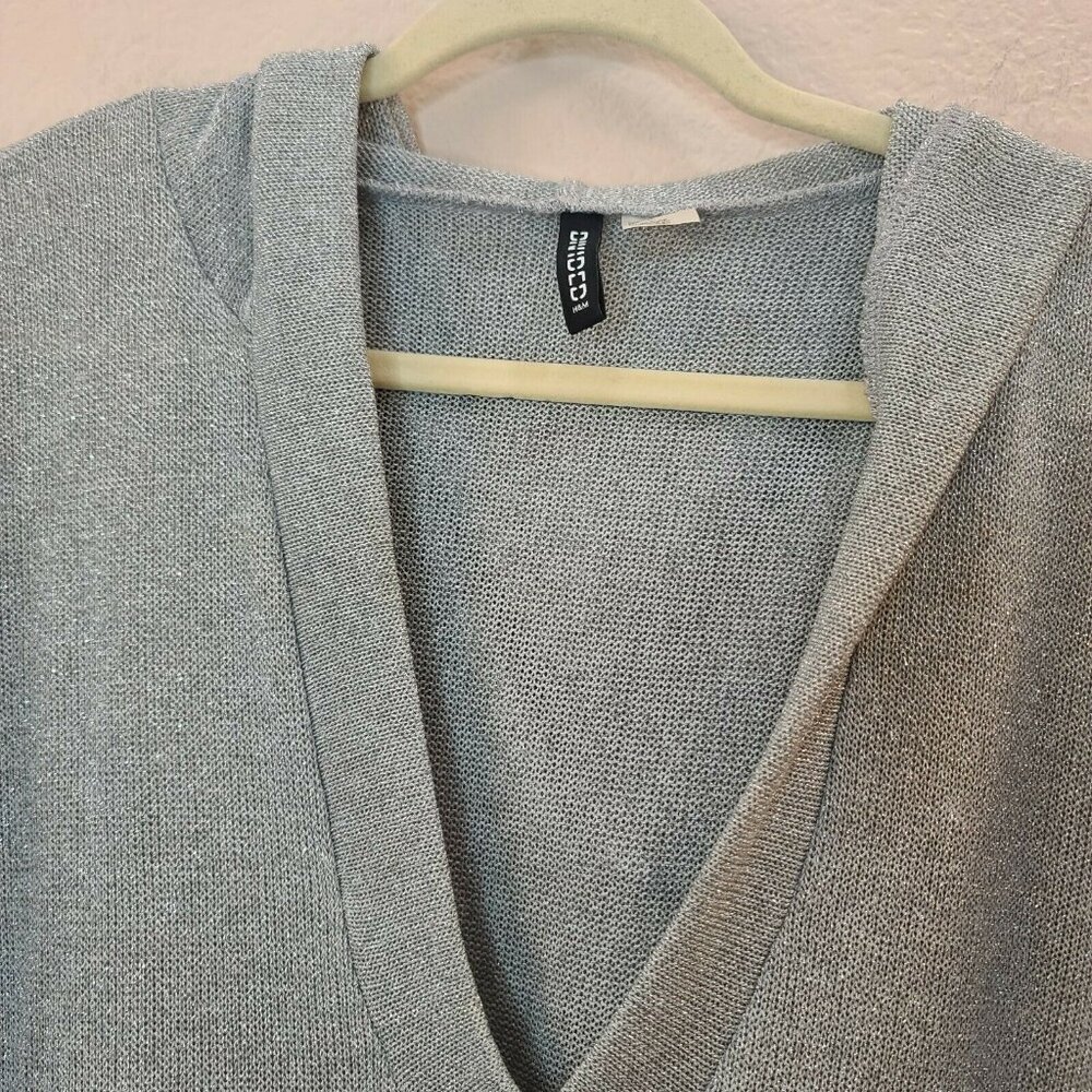 Divided H&M Sweater Womens Medium Gray Metallic Slouchy Sleeve Hooded Casual - Picture 3 of 12